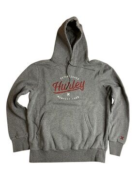 Hurley Mens Pullover Hoodie Grey Size Small Embroidered Graphic Sweatshirt S